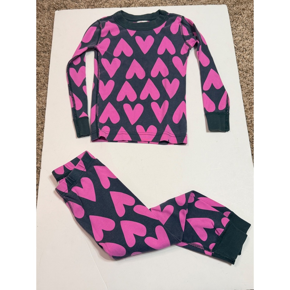 Hanna Andersson Girls Pajamas Set Pink Hearts Gray Organic Cotton Size 100 US 4